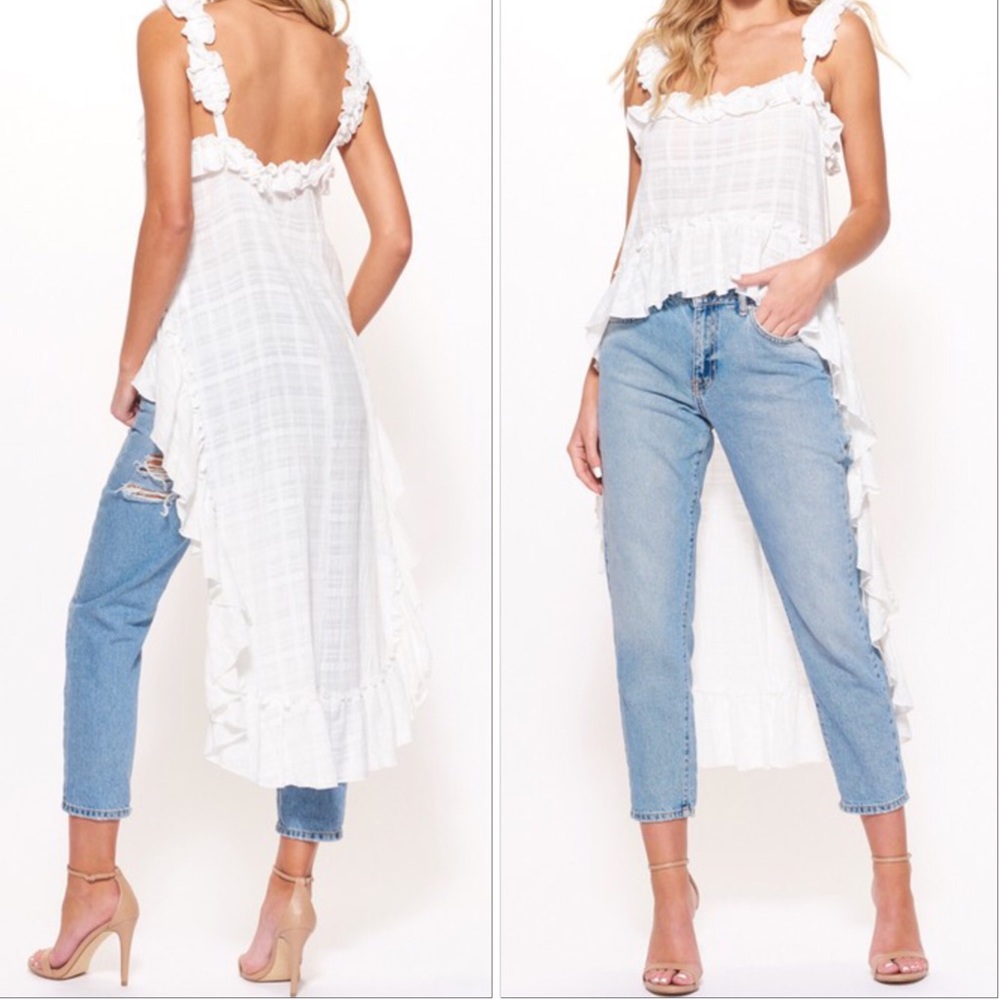 🆕White Ruffled Cropped High-Low Tank Top Dress NWT Soldout Dead-stock Style